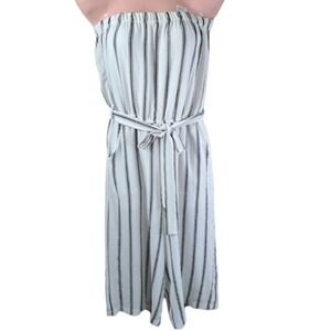 Purple Snow Women's Ivory & Black Strapless Stripped Jumpsuit Palazzo‎ Size M